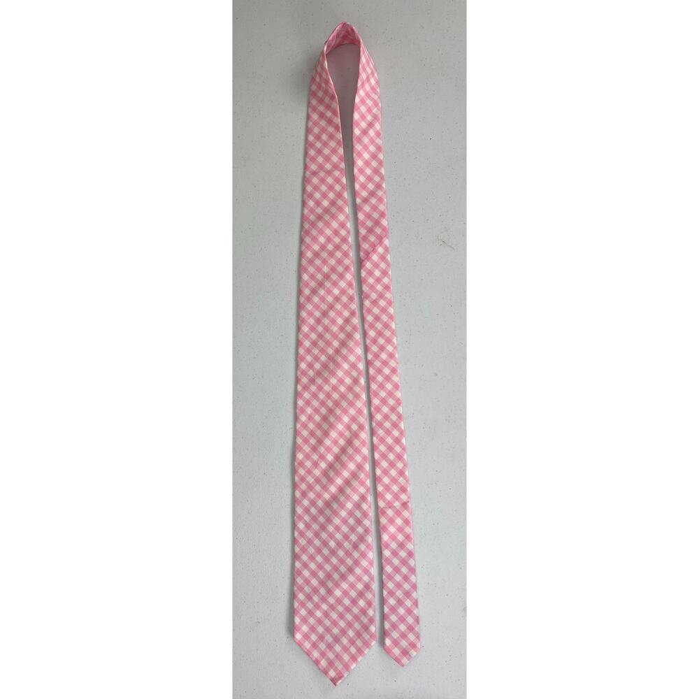 Men Ermenegildo Zegna Italy cotton pink gingham plaid check graphic neck tie